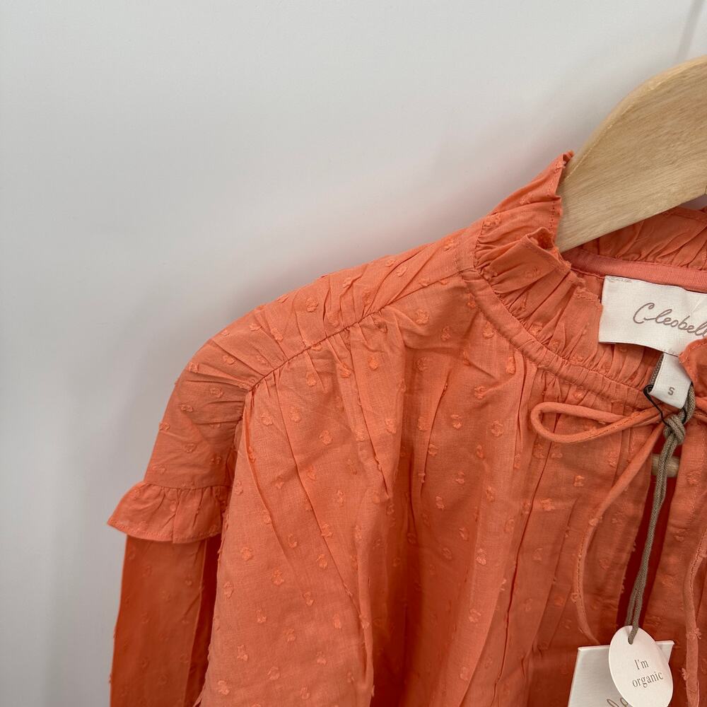 CLEOBELLA NWT Evereve Phoenix Puff Long Sleeve Organic Cotton Blouse Coral // S - Picture 7 of 16